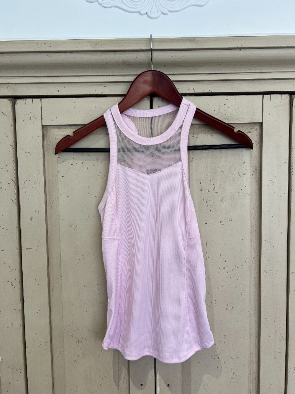 Lucky in Love Pale Pink Ribbed High Neck Tennis Tank Sheer Mesh Sweetheart XS